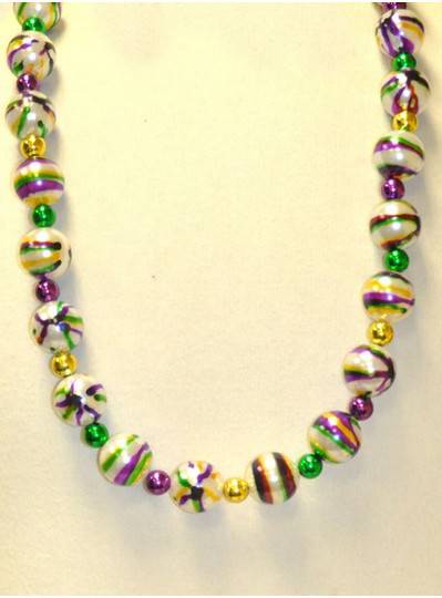 36" 25MM  Purple, Green and Gold Stripes with 12MM Spacer Beads