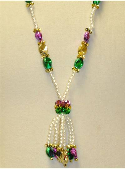 36" Purple, Green and Gold Beads with Tassels