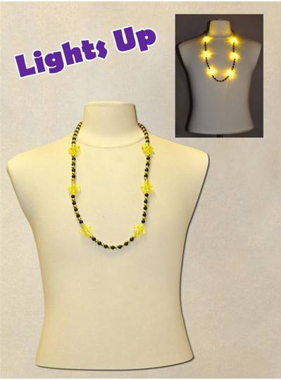 33" Fleur De Lis Black and Gold Beads with Six Flashing Lights