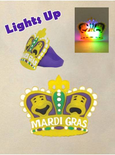 Light Up Rubber Mardi Gras Crown Ring