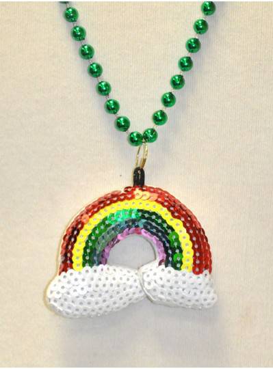33" 7MM  Sequin Rainbow with Green Metallic Bead