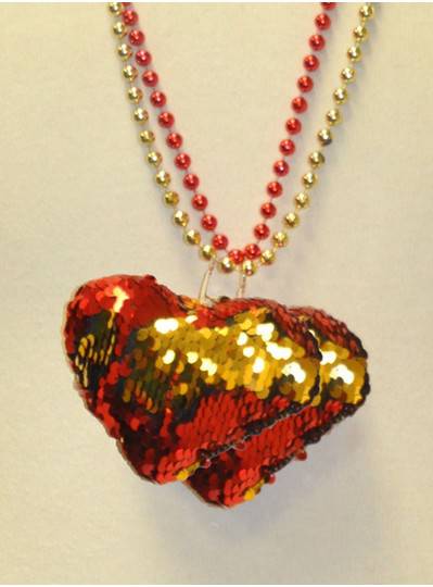 33" 7MM Red and Gold Sequin Heart on Red and Gold Metallic Beads 