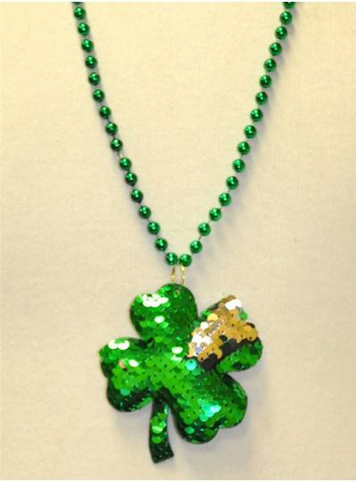 33" 7MM Green Sequin Clover on Matching Metallic Beads