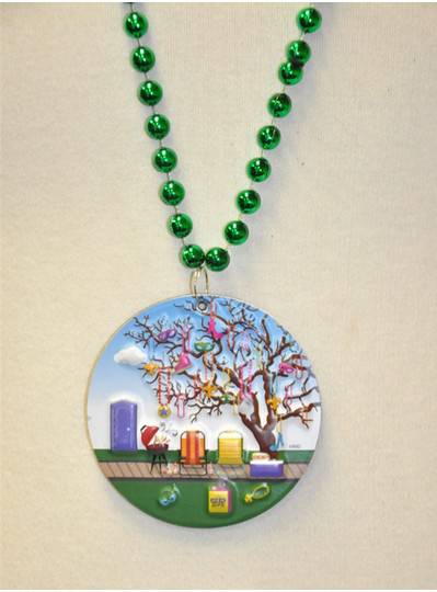 36" 10MM Green Metallic Bead with Mardi Gras Tree Embossed Magnet