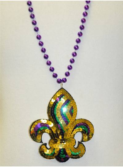 36" 10MM Sequin Fleur De Lis on Metallic Purple Bead