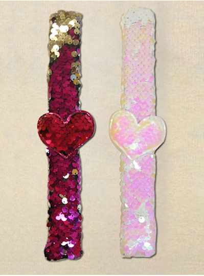Fun Accessories - 3 Heart Sequin Slap Bracelet Des