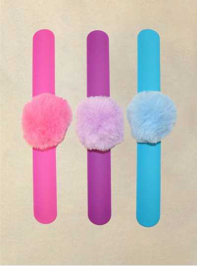 Fun Accessories - Assorted Puff Ball Slap Bracelets