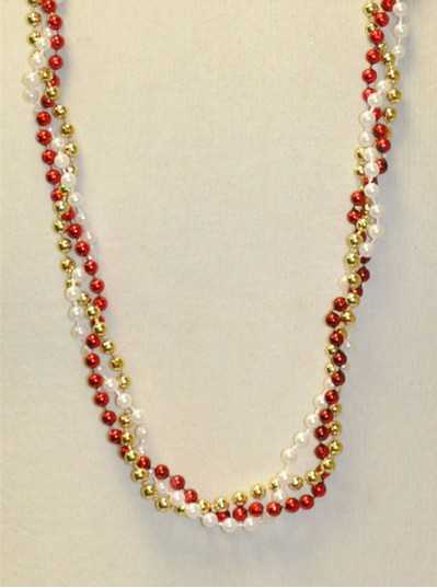 39" Twist Beads Red, White & Gold