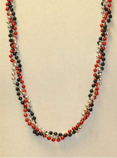 39" Twist Beads Red, Black & Silver