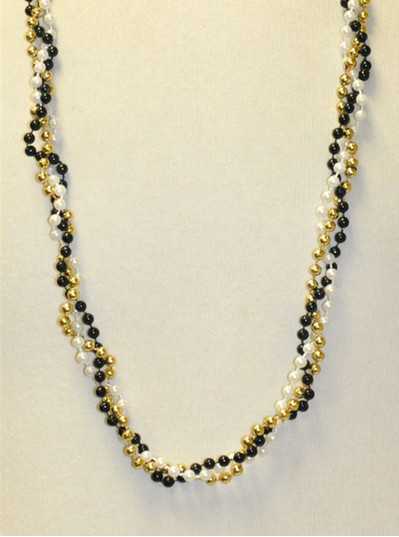 39" Twist Beads Black, White & Gold