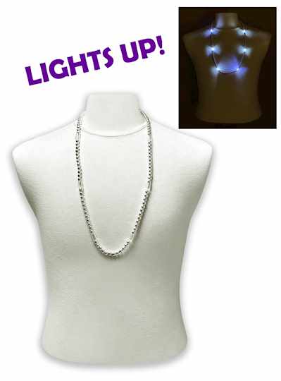 33" Silver Blinky Beads with 6  Flashing Lights - 