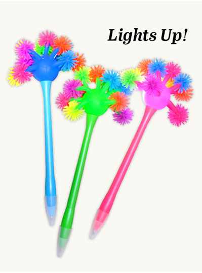 LED Pens W/Spiky Balls Mardi Gras - Dozen 12 Piece