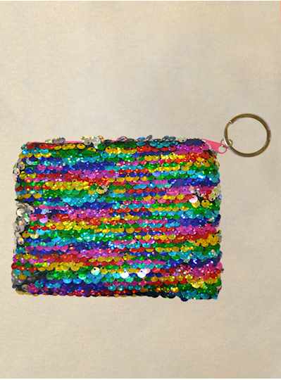 Rainbow Sequin Purse Keychain - Dozen - 12 Pieces