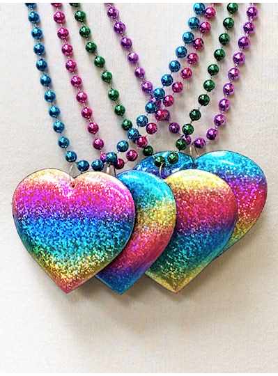 33" 7MM Prism Rainbow Hearts - DOZEN - 12 Pieces