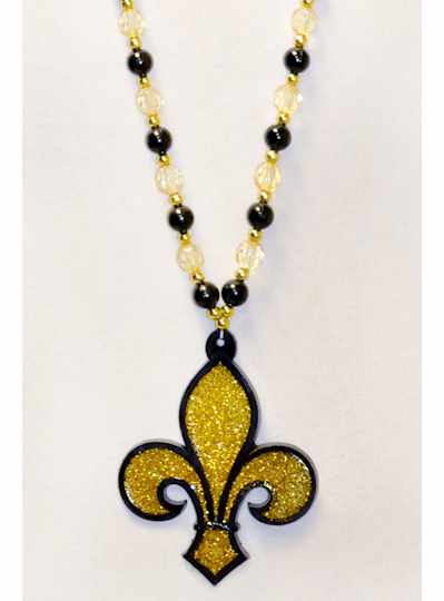 33" 7MM Gold Fleur De Lis with Black Trim and Bead