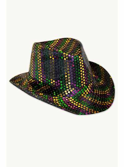 Purple, Green & Gold Fedora with Sequin Stripes - 