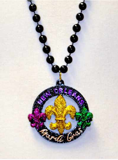 33" 7.5MM Black Beads with NOLA, King Cake Design 