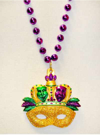 36" Black Beads with New Orleans, Mardi Gras Fleur