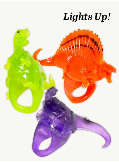 Light Up Dinosaur Rings 3 Asst Animals 24-Pieces