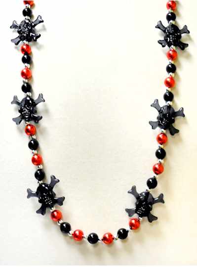 6 Black Skulls Red, Black and Silver Pirate Bead -