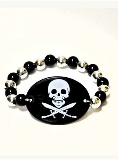 7" Black and Silver Beads with 1.5" Skull and Cros