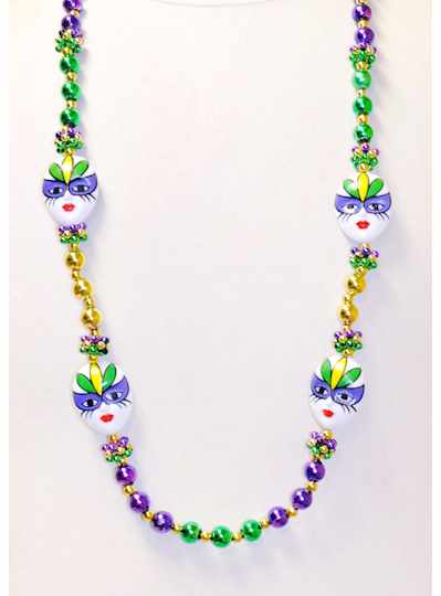 42" Mask 4 Face Bead Mardi Gras - 3 Piece