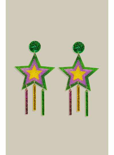 Shooting Star Purple Green and Gold Earrings -Pair
