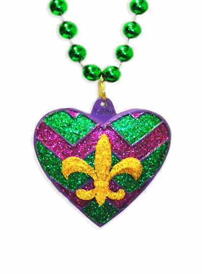36" 10MM Gold Glitter FDL Heart W/Purple Green Gol