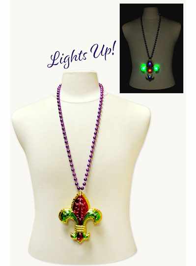 33" 12MM 3D LED Fleur de Lis Necklace - EACH