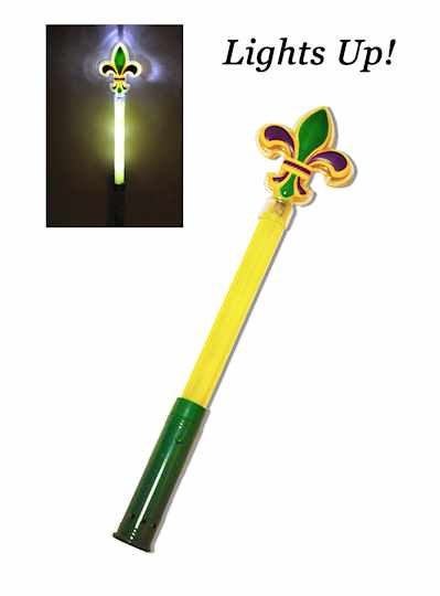 Light Up Purple, Green and Gold Fleur de Lis Wand 