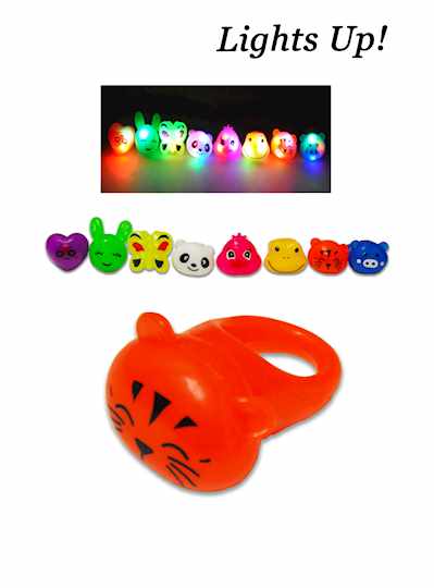 Light Up Rings 8 Assorted Animals 24-Pieces