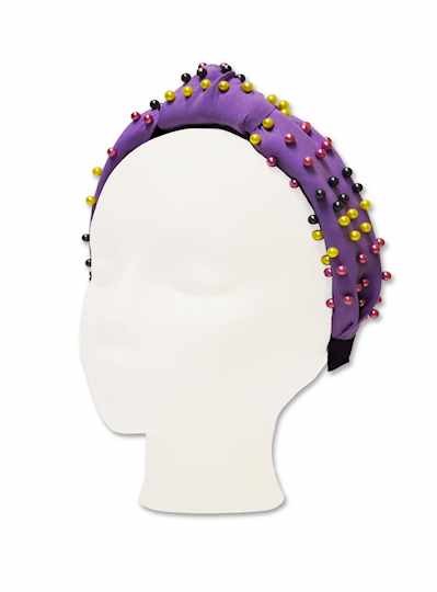 Purple Headband with Purple, Green and Gold Beads 