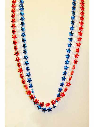 42" Star Bead Red, White & Blue - Dozen - 12 Neckl