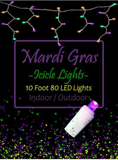 10 80 Light Icicle LED in Purple, Yellow and Green