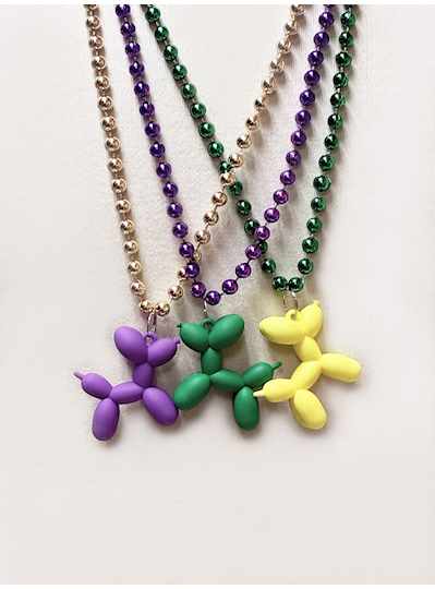33" 7MM Purple, Green & Gold Balloon Dog Beads - D