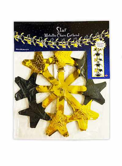 9 x 12" Black and Gold Foil Star Garland