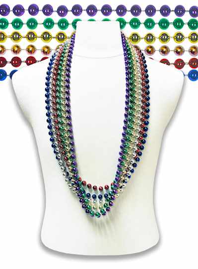 42" 10MM Metallic Assorted Color Throw Beads - DOZ