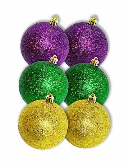 80MM Purple, Green & Gold Glitter Ball Ornaments