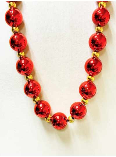 40" 30MM Red with Gold Spacer Bead Necklaces - 6 P