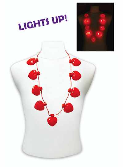 38" Necklace with 9 Blinking Red Hearts - EACH