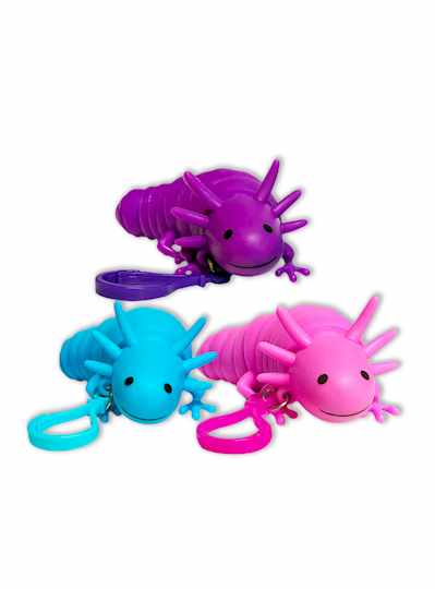 4.75" Keychain Axolotl in Blue, Purple and Pink - 