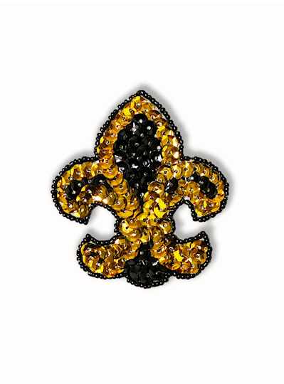 Black and Gold Small Faceted Sequin Fleur de Lis A