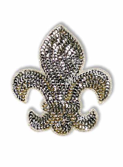 Silver Faceted Sequin Fleur de Lis Applique