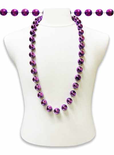42" 22mm Round Metallic Purple Throw Beads - 6 PIE