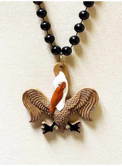 36" 10MM Black Beads with Brown Pelican - EACH