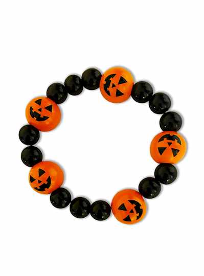 Halloween Pumpkin and Black Bead Bracelets - Dozen