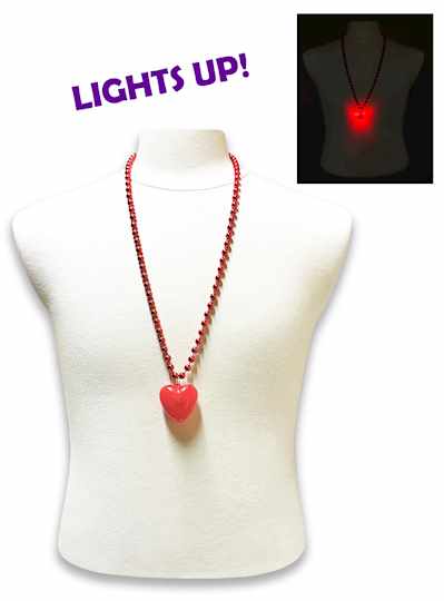 33" Red Metallic Beads with 42mm Light Up Red Hear