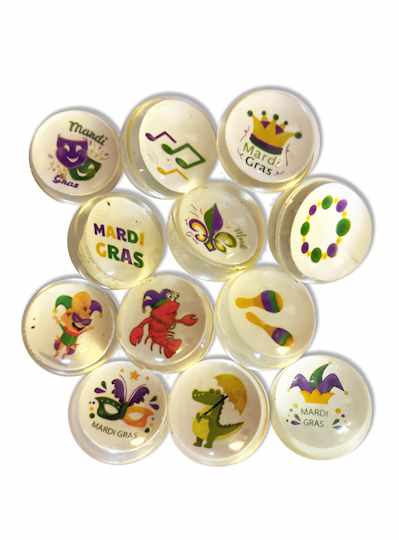 1" High Bounce Mardi Gras Icon Rubber Balls - 6 DO