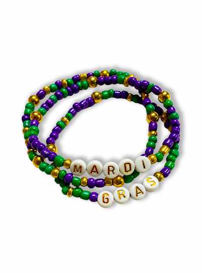 Mardi Gras Bracelet Set - DOZEN - 12 PIECES