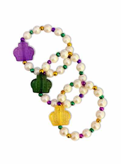 Purple, Green, Gold and Pearl Mardi Gras Crown Bra